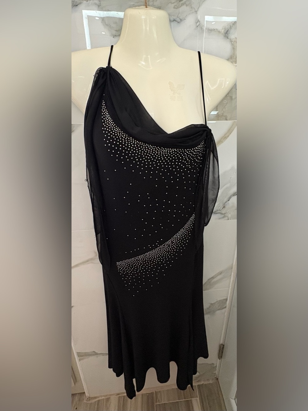 Vintage Papaya Black Strapless Evening Dress with Crystal Accents